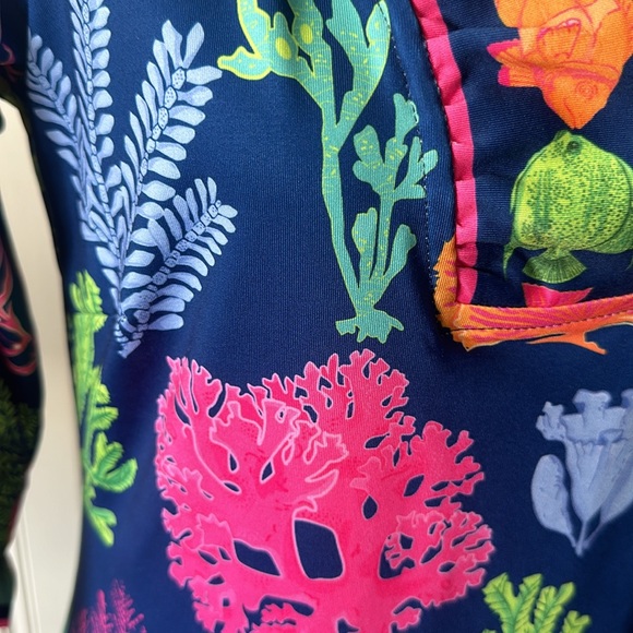 Gretchen Scott Ruffleneck Dress 3/4 Sleeve Size XXS Blue/Multi Colored - Picture 6 of 9